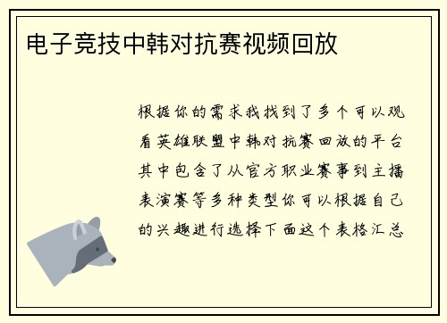 电子竞技中韩对抗赛视频回放